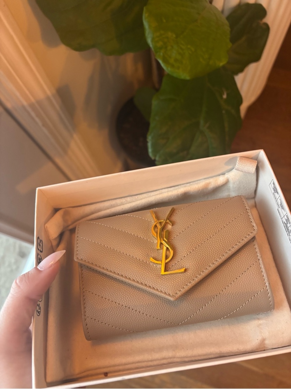 YSL - Saint Laurent Envelope Wallet in Dark Beige
